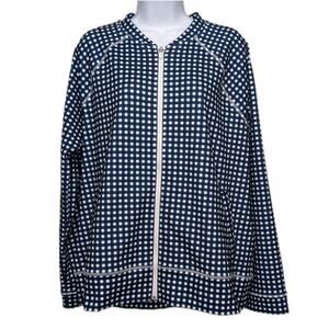 T by Talbots‎ Full Zip Jacket Womens XL Navy White Check Activewear Pockets UPF